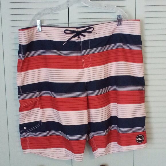 O'NEILL 42" W x 21" OUTSEAM RWB ULTRASUEDE SWIM BOARDSHORTS TIE & 11" INSEAM - Picture 1 of 10
